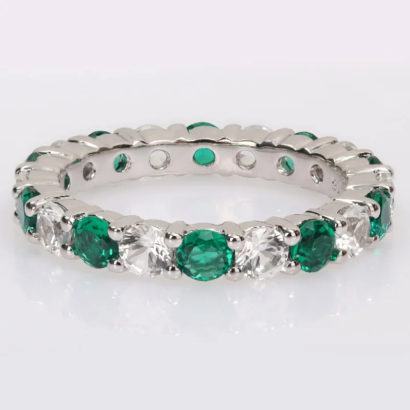 Women’s split band ring-Miadora Created Emerald and Created White Sapphire Stackable Full-Eternity Band Ring in Sterling Silver