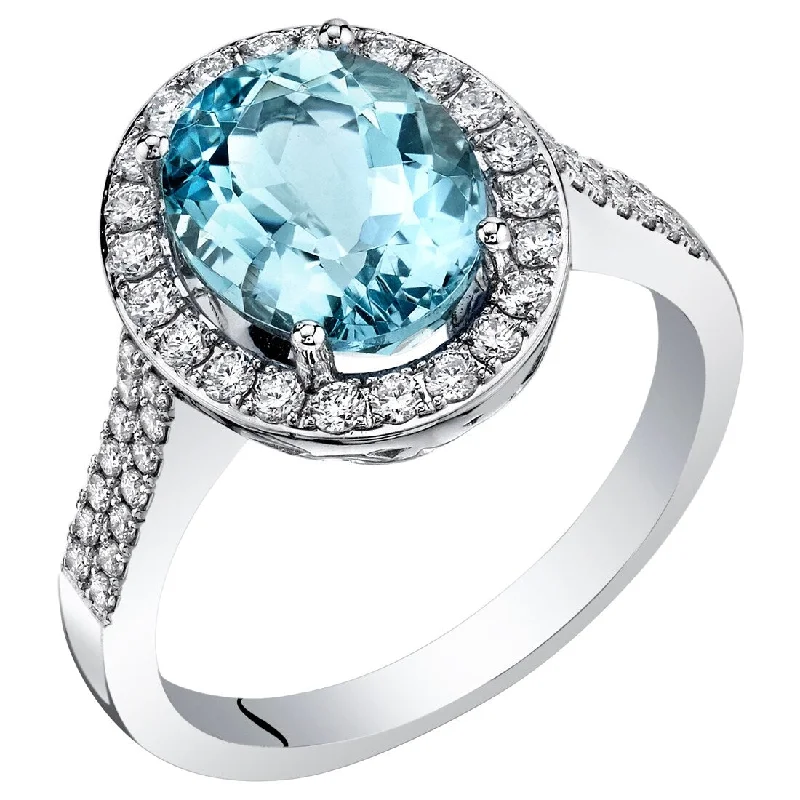 Women’s statement ring-IGI Certified 3 ct Aquamarine and Diamond Ring in 14k White Gold