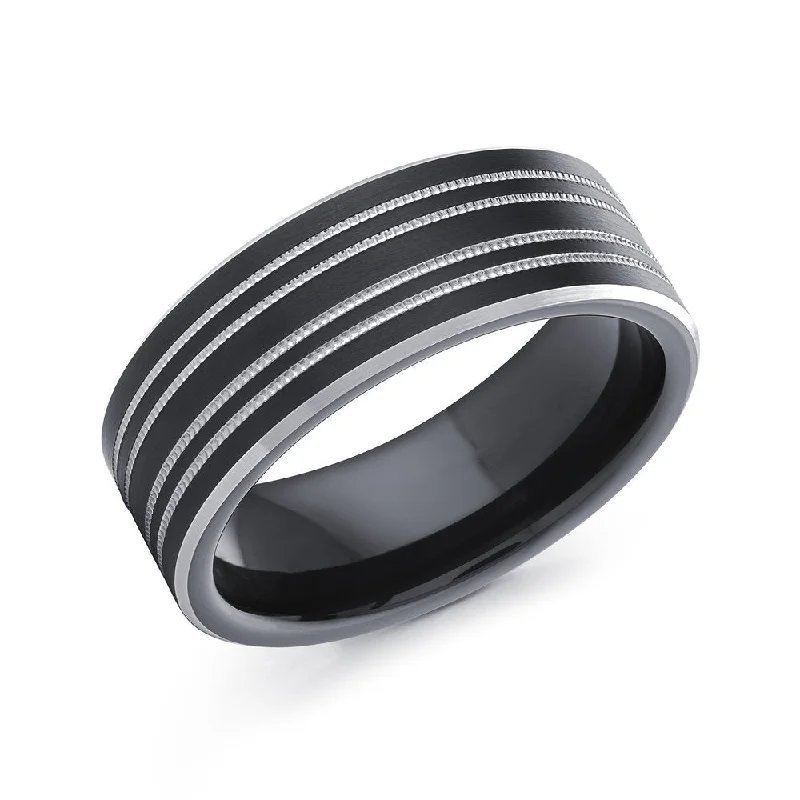 Women’s silver-plated ring-White and Black Cobalt 8mm Men's Ring