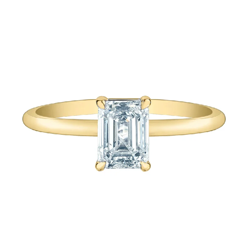 Women’s gemstone cocktail ring-14kt Yellow Gold 1.03ct Lab-Created Emerald Cut Solitaire Ring