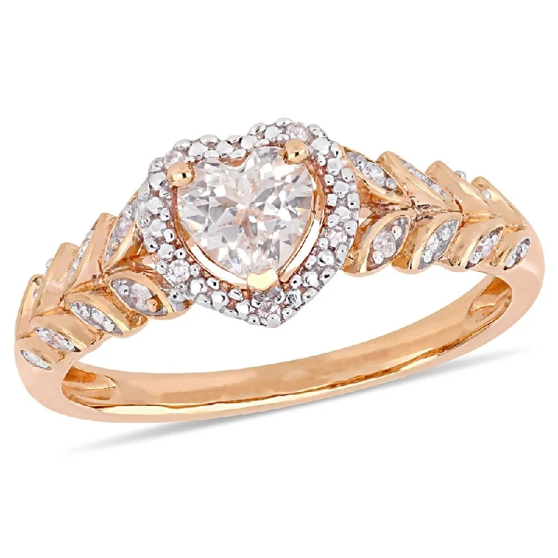 Women’s luxury wedding band-Miadora 10k Rose Gold Created White Sapphire and Diamond Heart Halo Ring