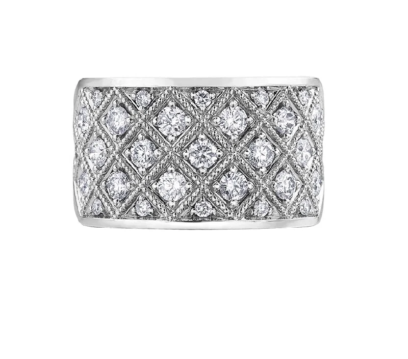 Women’s cluster diamond ring-10kt White Gold 1.00cttw Diamond Milled Edges Ring