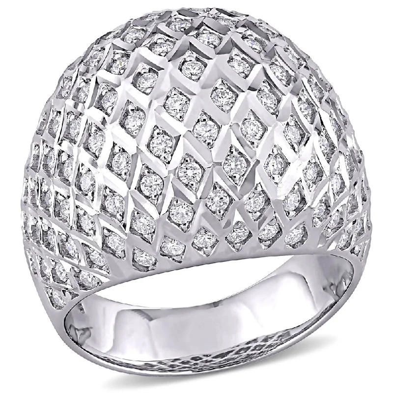 Women’s simple wedding band-Miadora 18k White Gold 1 1/2ct TDW Diamond Cluster Dome Mesh Cocktail Ring