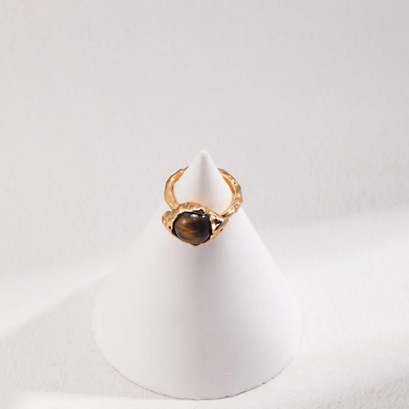 Women’s stackable ring-Tiger's Eye Ring 18k Gold Vermeil