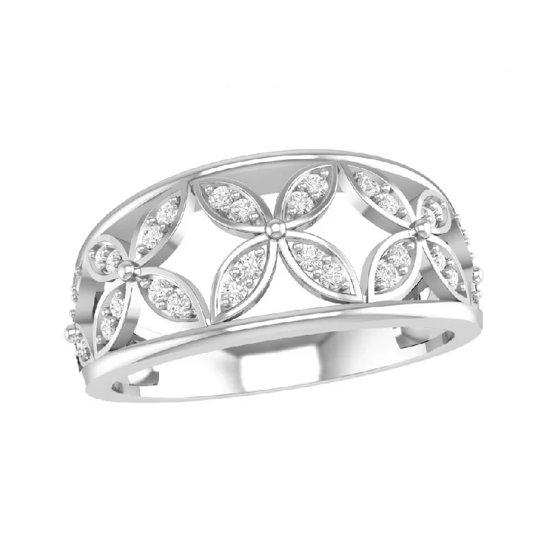 Women’s anniversary diamond ring-10kt White Gold Open Flower Diamond Ring