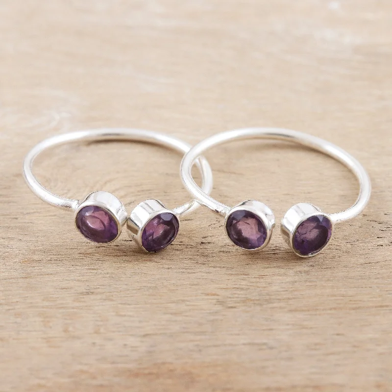 Women’s cocktail ring-Novica Handmade Violet Dazzle Amethyst Toe Rings (Pair)