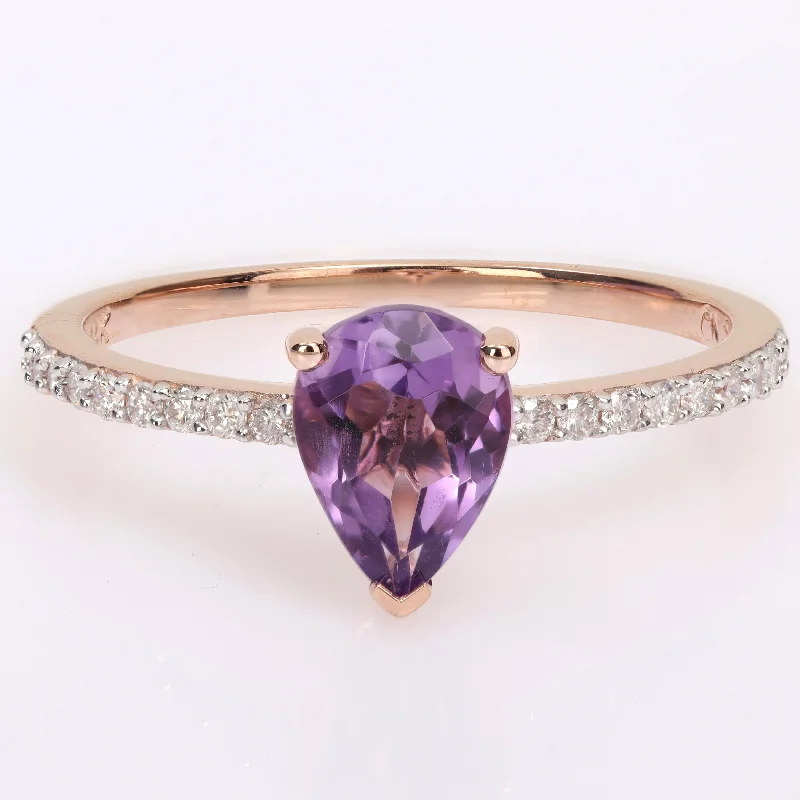 Women’s eternity diamond band-Miadora Pear-cut Amethyst and 1/6ct TDW Diamond Teardrop Ring in 14k Rose Gold