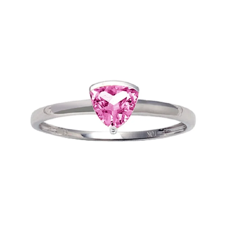 Women’s adjustable silver ring-10kt White Gold Created Pink Sapphire Ring