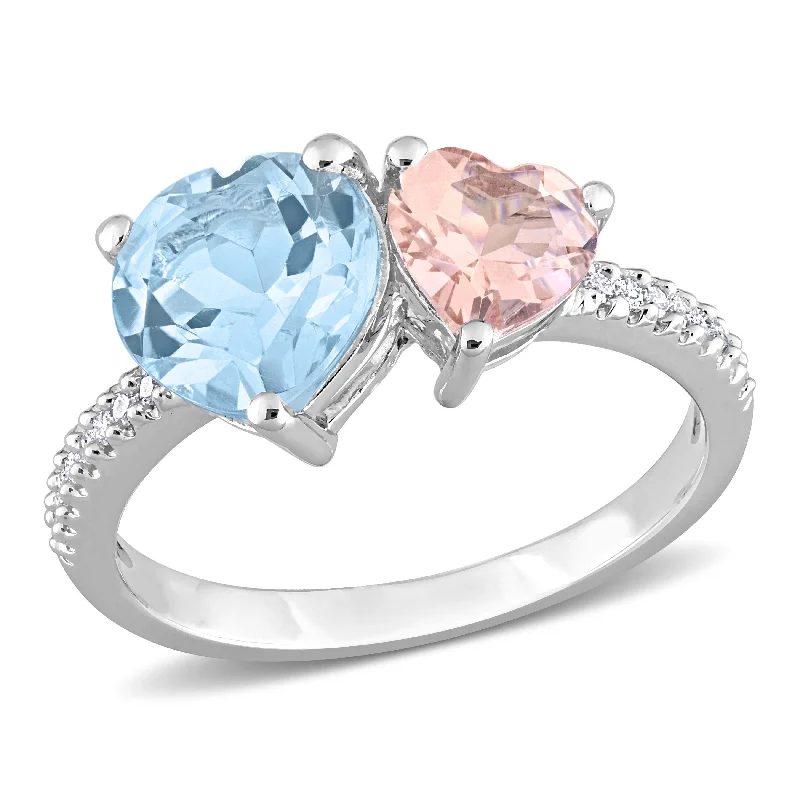 Women’s gemstone cocktail ring-Miadora 2 5/8ct TGW Sky Blue Topaz and Morganite with 1/10ct TW Diamond 2-Stone Toi et Moi Ring in Sterling Silver