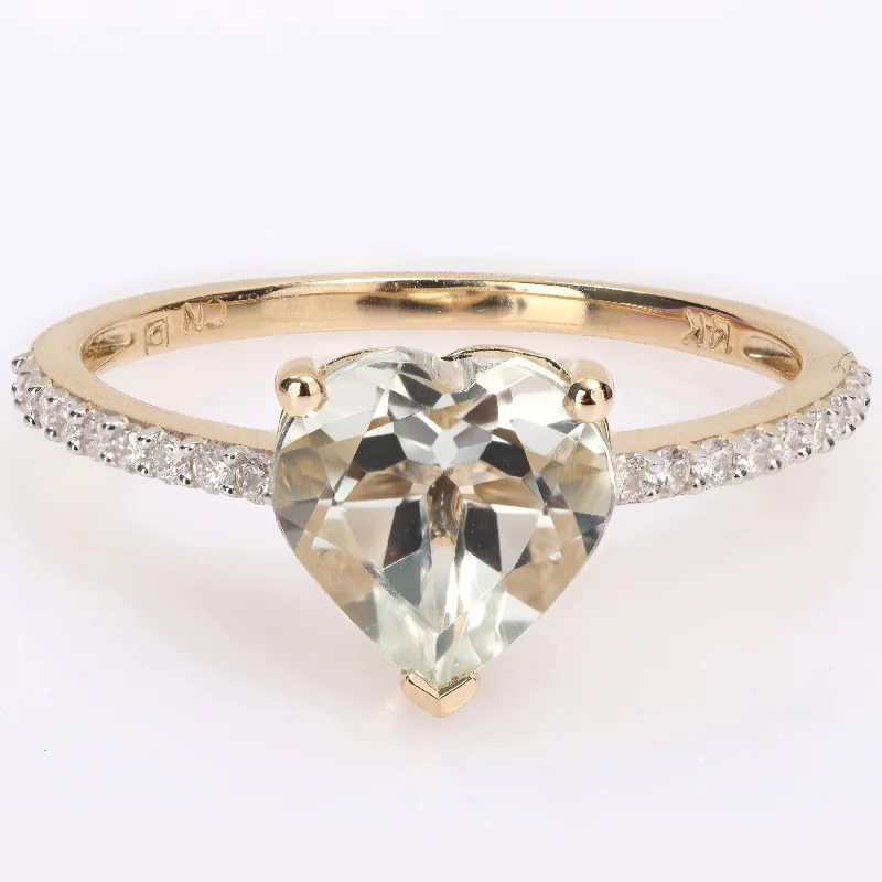 Women’s sapphire solitaire ring-Miadora Heart-Cut Green Amethyst and 1/6ct TDW Diamond Ring in 14k Yellow Gold