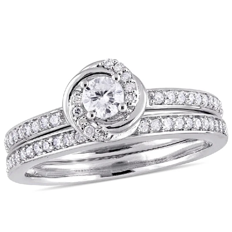 Women’s classic solitaire ring-Miadora 10k White Gold 1/2ct TDW Diamond Swirl Bridal Ring Set