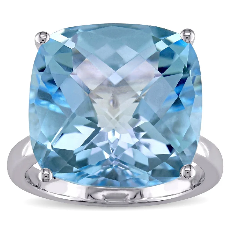 Women’s gemstone solitaire ring-Miadora Signature Collection 14k White Gold Cushion-cut Sky Blue Topaz Cocktail Ring