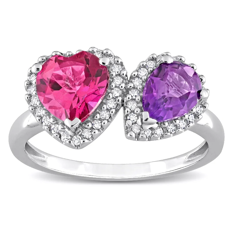 Women’s vintage engagement ring-Miadora African-Amethyst Pink Topaz and 1/5ct TDW Diamond Heart-Pear Ring in 14kt White Gold