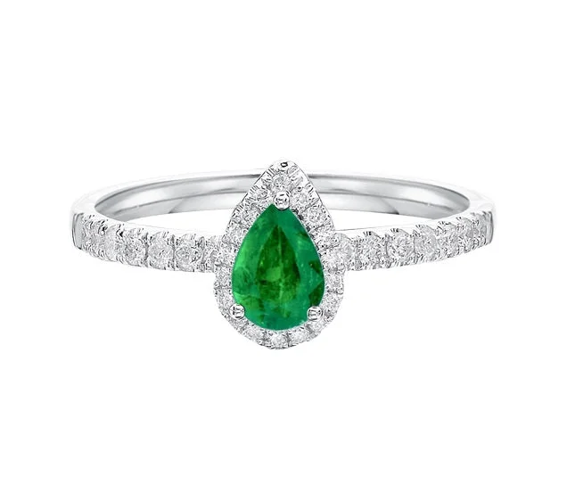 Women’s silver ring-14kt White Gold Emerald and Diamond Ring