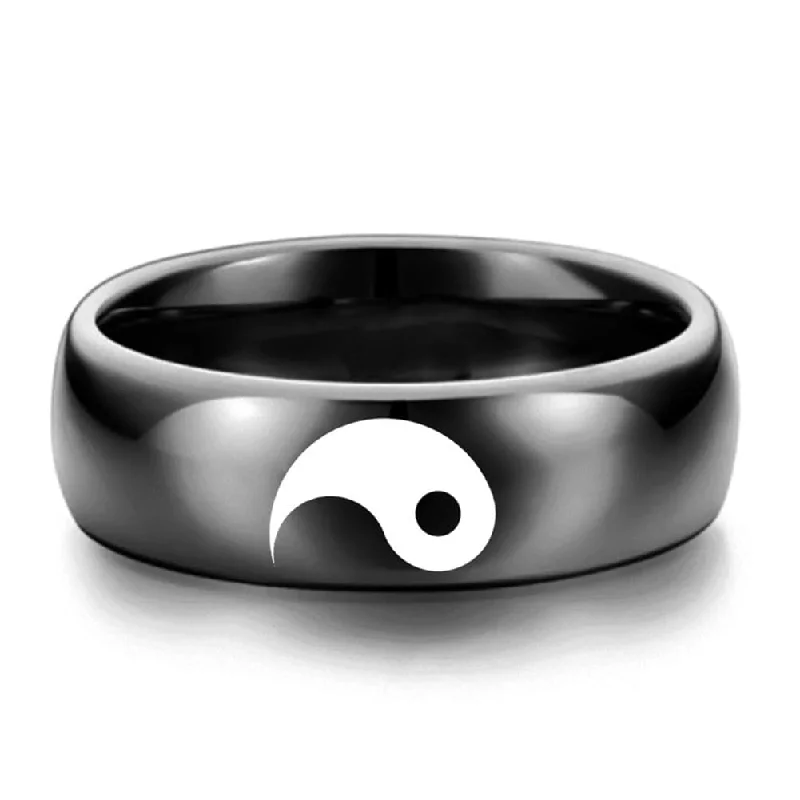 Women’s art deco engagement ring-Men Women Yin Yang Sign Band Fashion Titanium Steel Ring Lover Couple Jewelry