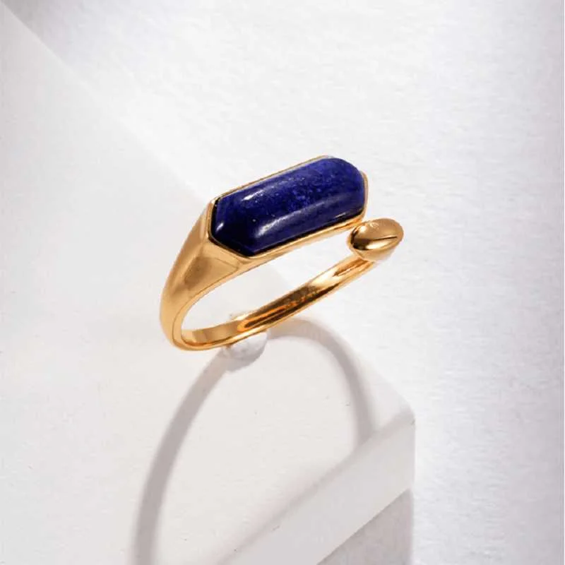 Women’s custom design engagement ring-Lapis Lazuli Ring Womens - Gold Vermeil