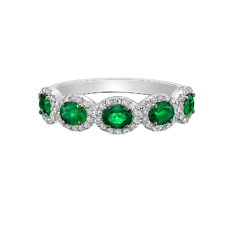 Women’s sapphire solitaire ring-14kt White Gold Emerald Ring with Diamond Halo's