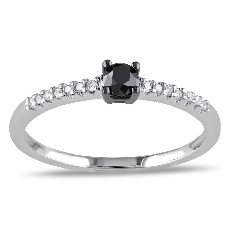 Women’s anniversary diamond ring-Miadora 10k White Gold 1/4ct Black and White Diamond Ring