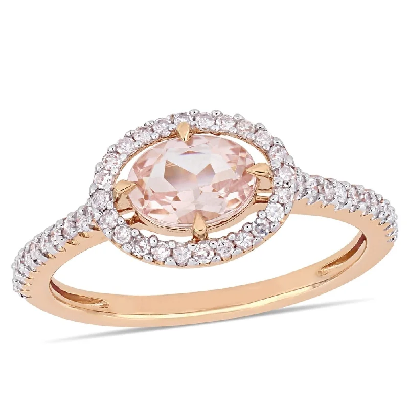 Women’s birthstone ring-Miadora 14k Rose Gold Morganite and 1/4ct TDW Diamond Floating Oval Halo Ring