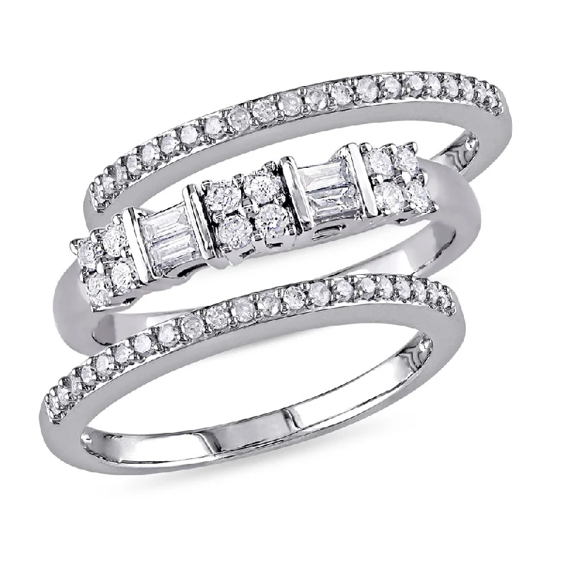 Women’s wide-band engagement ring-Miadora 10k White Gold 1/2ct TDW Diamond 3-piece Anniversary Stackable Ring Set