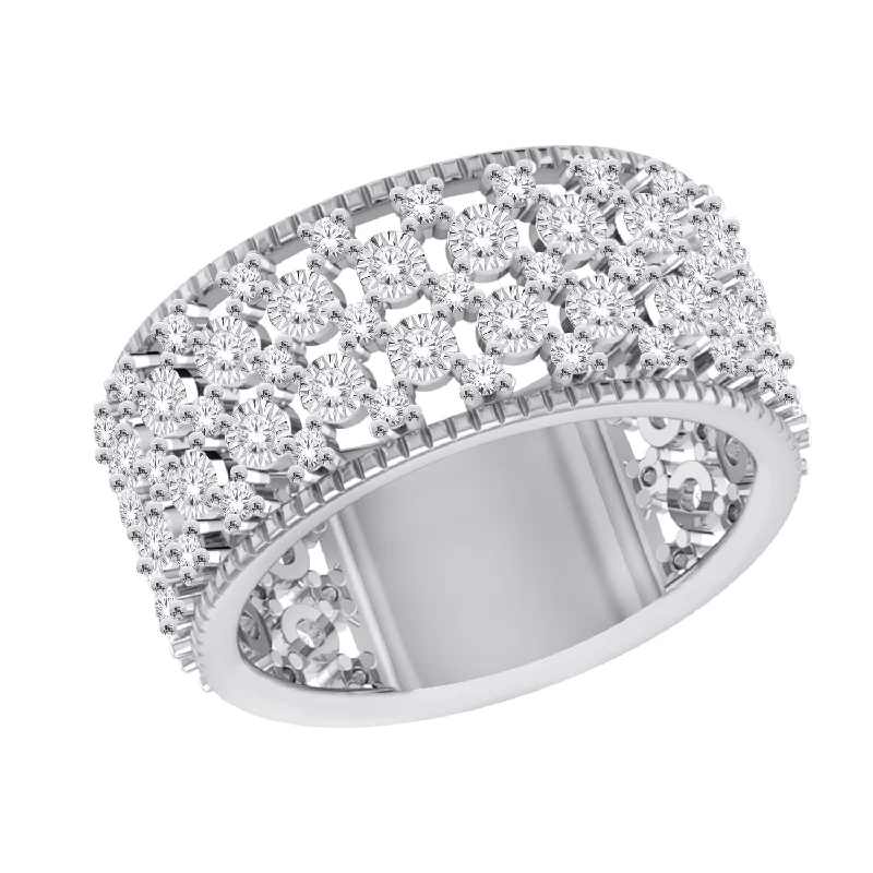 Women’s halo diamond ring-10kt White Gold 0.80cttw Diamond Wide Dinner Ring