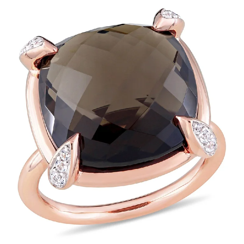 Women’s luxury wedding band-Miadora 14k Rose Gold Smokey Quartz and White Sapphire Cocktail Ring