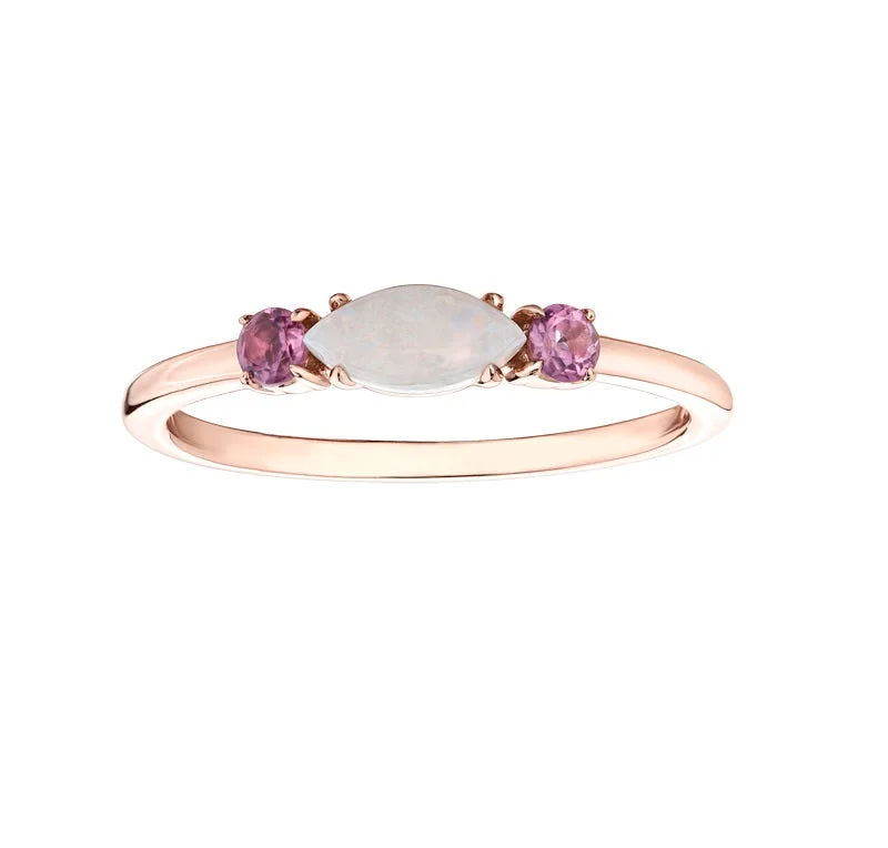 Women’s vintage engagement ring-10kt Rose Gold and Pink Topaz and Opal Stackable Ring