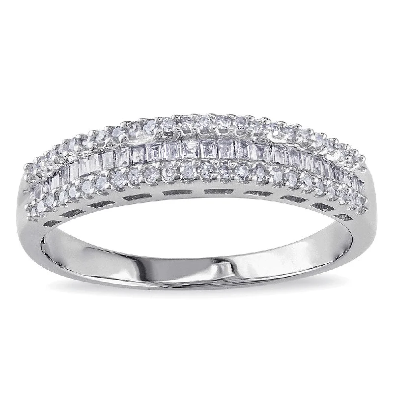 Women’s adjustable silver ring-Miadora 10k White Gold 1/3ct TDW Baguette-cut Diamond Anniversary Ring