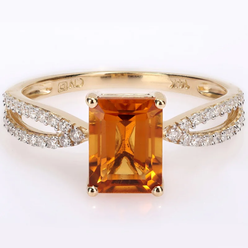 Women’s infinity ring-Miadora Octagon Madeira-Citrine and 1/5ct TDW Diamond Split Shank Cocktail Ring in 14k Yellow Gold