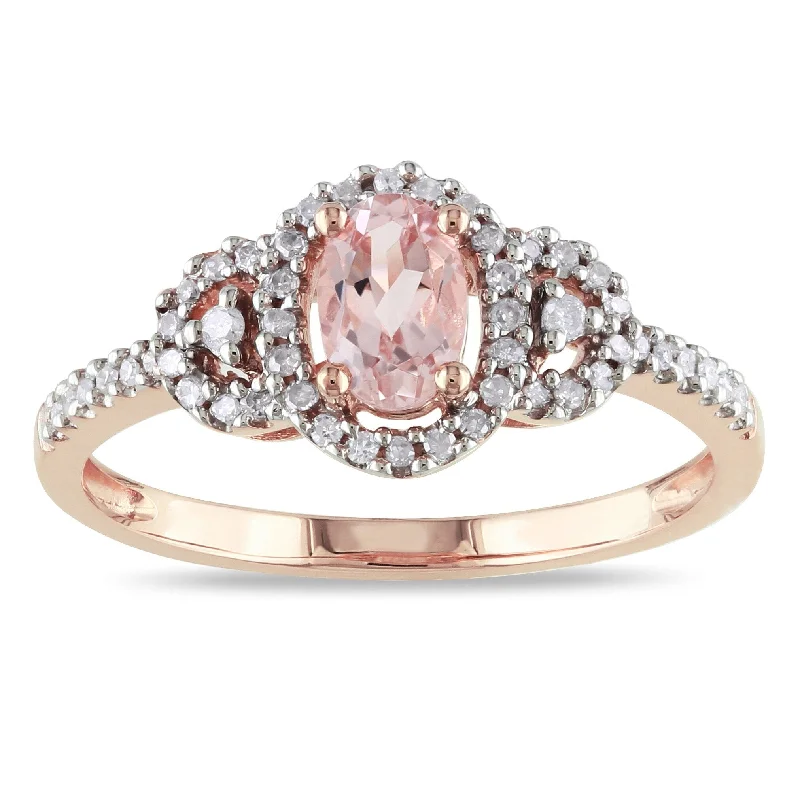 Women’s crystal ring-Miadora 10k Rose Gold Morganite and 1/6ct TDW Diamond Ring (H-I, I2-I3) - Pink