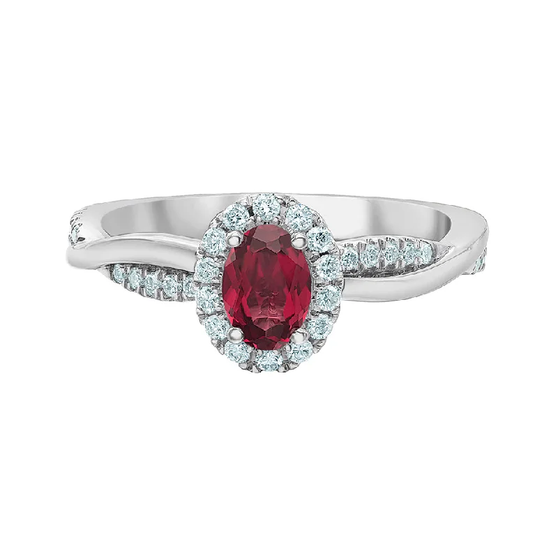 Women’s round diamond ring-14kt White Gold Oval Lab-Grown Ruby And Diamond Ring