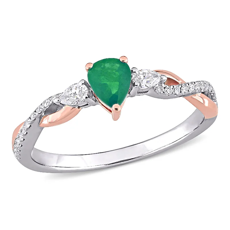 Women’s black diamond ring-Miadora 1/3ct TGW Pear-Shape Emerald and 1/5ct TDW Diamond Halo Infinity Ring in 14k White Gold