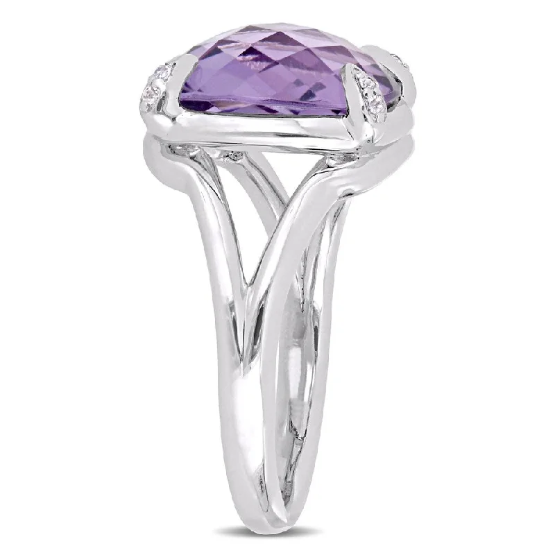 Women’s rose gold engagement ring-Miadora Sterling Silver Amethyst and White Topaz Split Shank Cocktail Ring