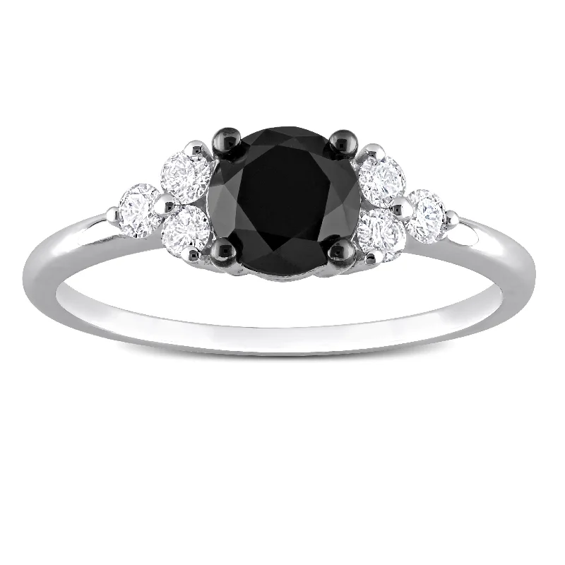 Women’s luxury ring-Miadora 1-1/5ct TDW Black and White Diamond Solitaire Ring in 10k Black Rhodium-Plated White Gold