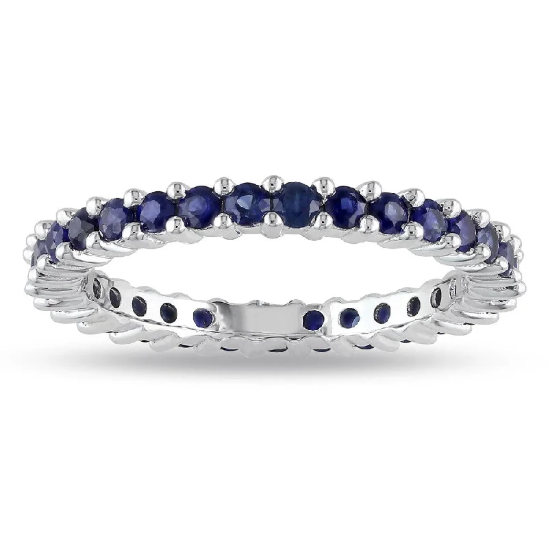 Women’s ring with diamonds-Miadora 14k White Gold 3/5ct TGW Blue Sapphire Eternity Ring