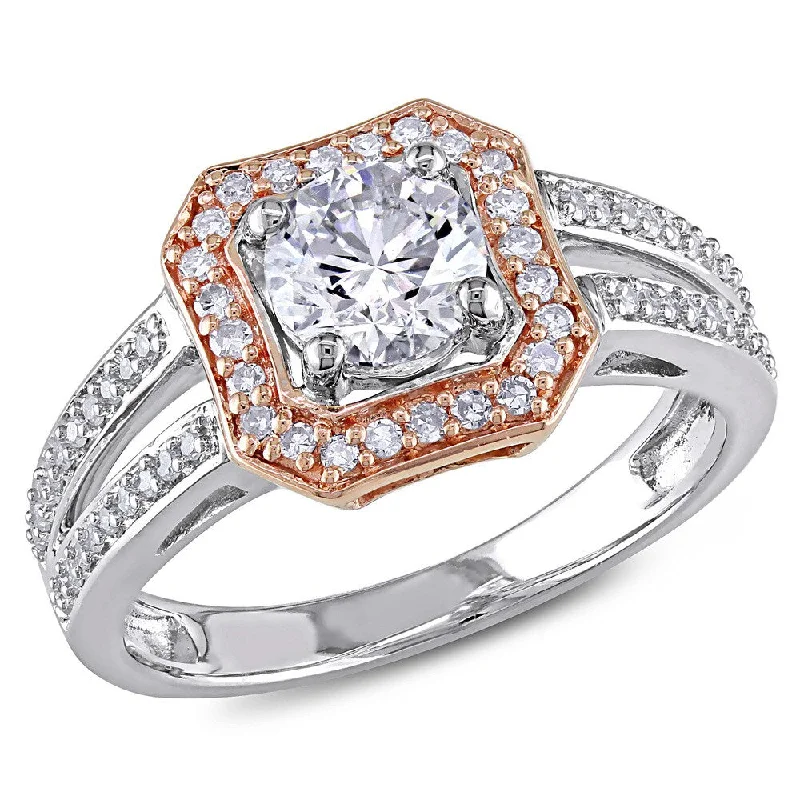 Women’s solitaire ring-Miadora 14k Rose/White Gold 1ct TDW Diamond Halo Ring