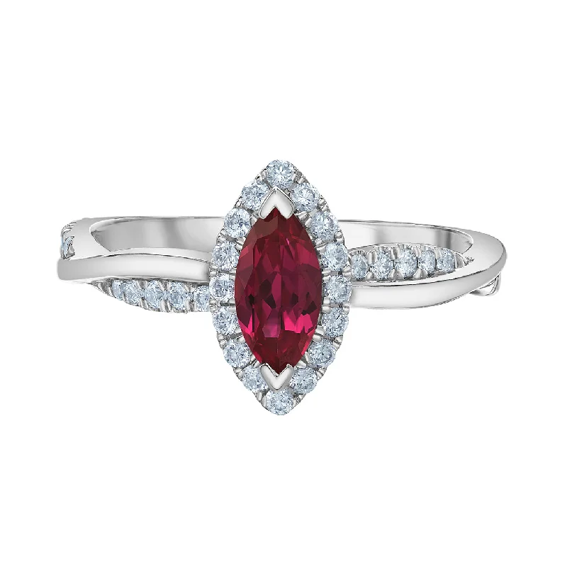 Women’s antique-style ring-14kt White Gold Marquise Lab-Grown Ruby And Diamond Ring