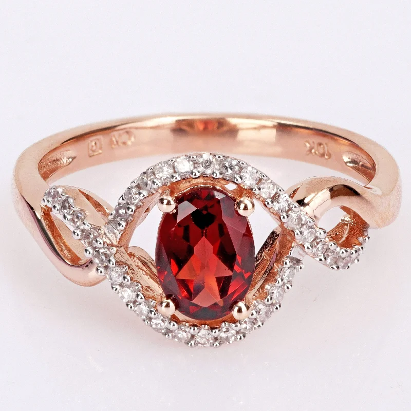 Women’s silver-plated ring-Miadora 10k Rose Gold Garnet and 1/6ct TDW Diamond Halo Infinity Ring