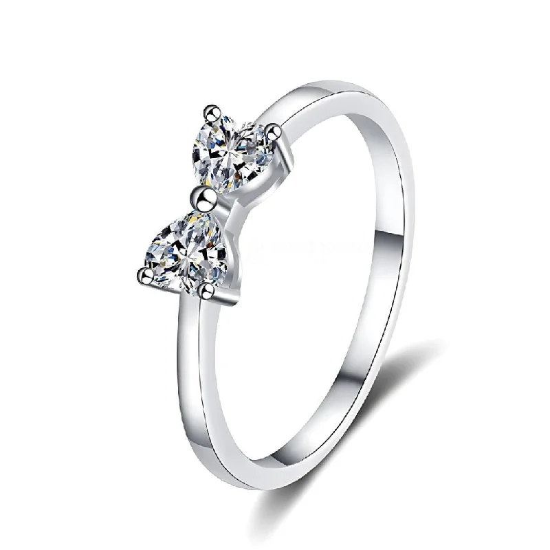 Women’s silver-plated ring-RSR-306 Stunning Double Heart-Shaped Moissanite Ring