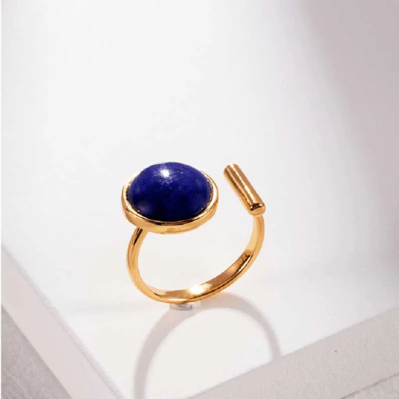 Women’s art deco engagement ring-Lapis Lazuli Rings For Women - Gold Vermeil