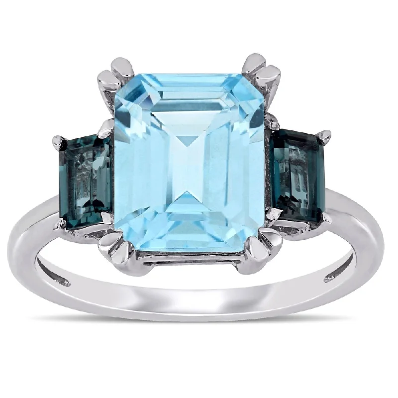 Women’s gold ring-Miadora 14k White Gold Octagon-Cut Sky and London-Blue Topaz 3-Stone Ring