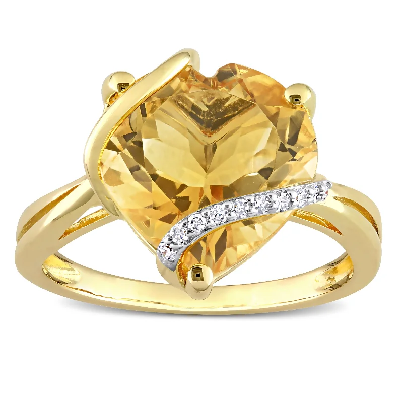 Women’s gemstone ring-Miadora Heart-cut Citrine & Diamond Accent Swirl Cocktail Ring in Yellow Plated Sterling Silver