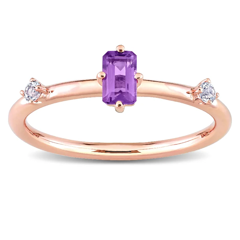 Women’s eternity ring-Miadora 10k Rose Gold Amethyst and White Topaz 3-Stone Stackable Rectangular Ring