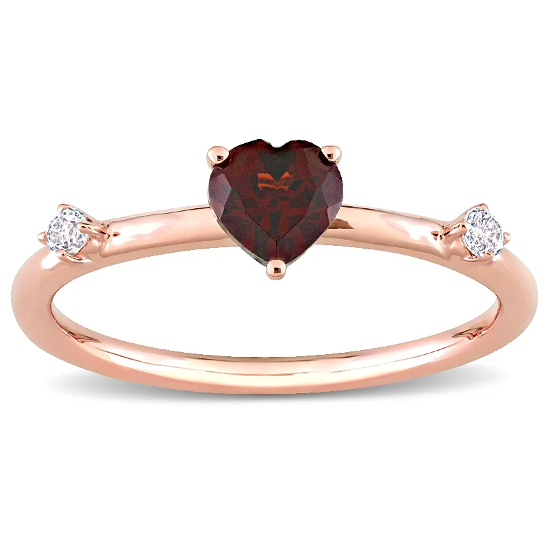 Women’s split band ring-Miadora 10k Rose Gold Garnet and White Topaz 3-Stone Stackable Heart Ring