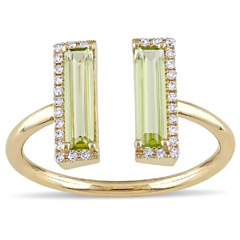 Women’s cluster ring-Miadora Signature Collection 1/10ct TDW Diamond and Peridot Open Geometric Ring in 14k Yellow Gold ( - Green