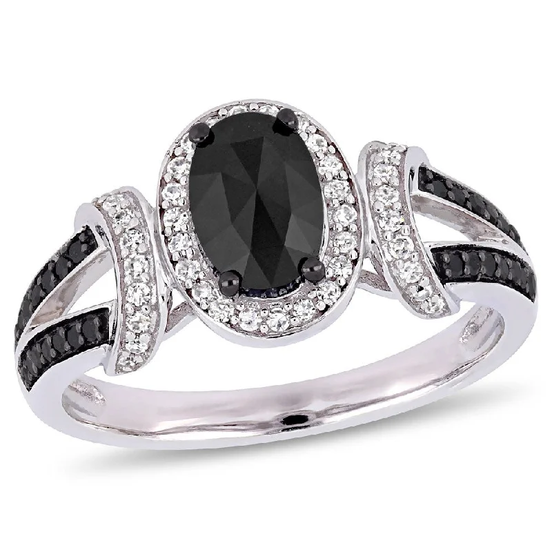 Women’s adjustable ring-Miadora 10k White Gold with Black Rhodium 1ct TDW Black and White Diamond Split Shank Ring