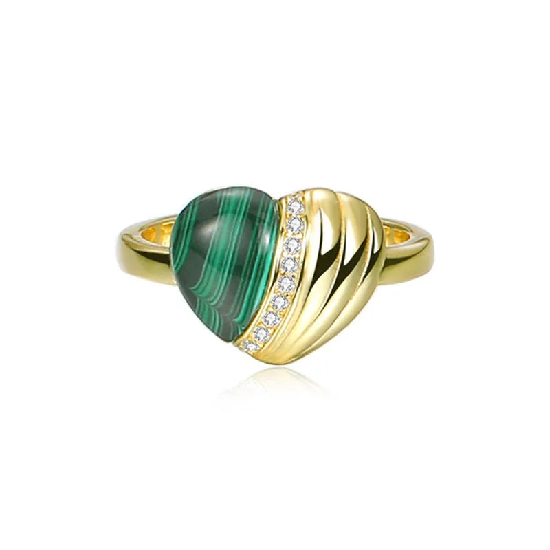 Women’s filigree ring-Heart Malachite Ring-18k Gold Vermeil