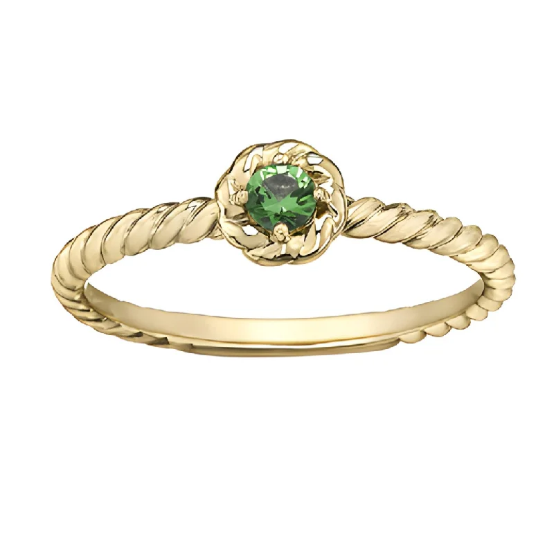 Women’s custom ring-10kt Yellow Gold 3mm Peridot Halo Stackable Ring