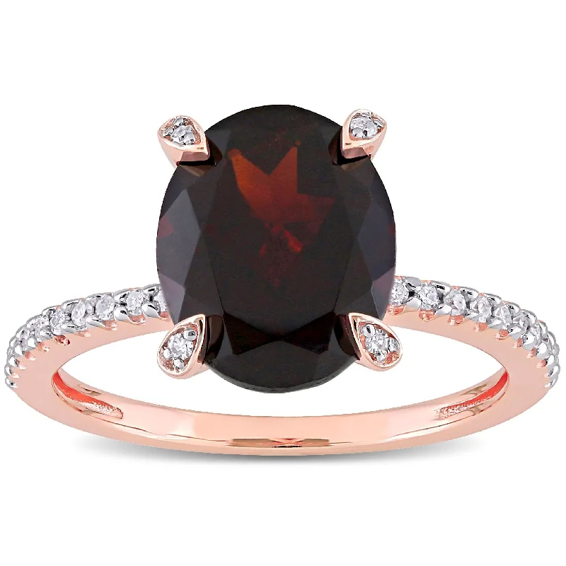 Women’s double-band ring-Miadora 10k Rose Gold Oval-Cut Garnet and 1/10ct TDW Diamond Solitaire Ring