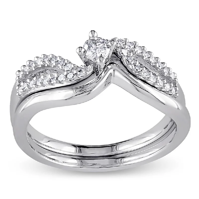 Women’s luxury gemstone ring-Miadora Sterling Silver 1/4ct TDW Diamond Bypass Bridal Ring Set - White